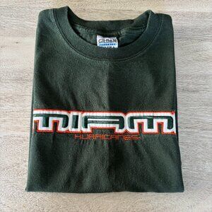 Y2K Miami Hurricanes‎ Green & Orange Gildan Ultra Heavyweight Cotton Men's M Tee